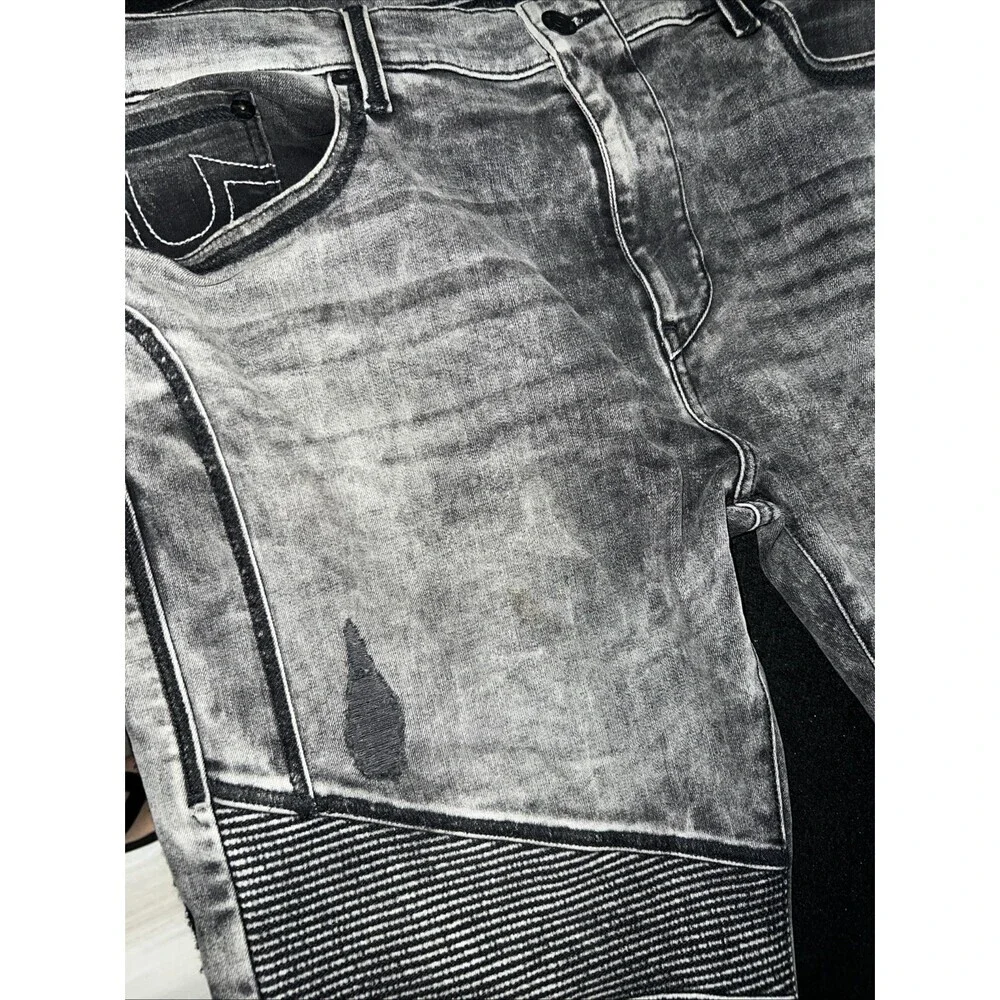 True Religion relaxed moto distressed charcoal black jeans mens 42 x 32